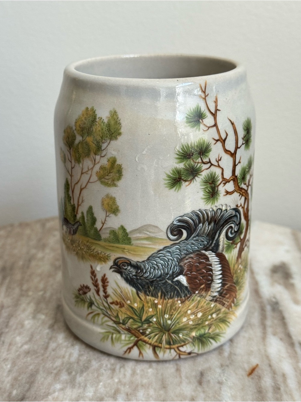 Vintage 0.5 L FS Franz Stober Ceramic Beer Stein with Woodland Game